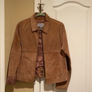 100% leather jacket. Beautiful medium brown, excellent condition, limited use.